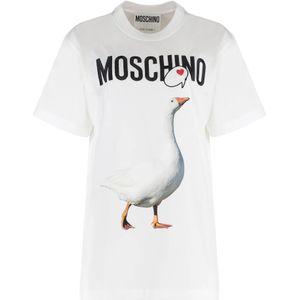 Moschino - T-shirt - Wit - Katoen - Gansprint