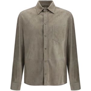 Brunello Cucinelli, Heren, Overhemden, Bruin, Maat: S Suède,