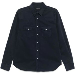 Tom Ford, Heren, Overhemden, Blauw, Maat: 2XL Katoen,