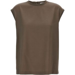 Brunello Cucinelli, Dames, Tops, Bruin, Maat: XS Satijn,