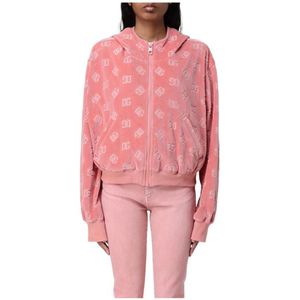 Dolce & Gabbana, Dames, Sweatshirts & Hoodies, Roze, Maat: XS Velours,