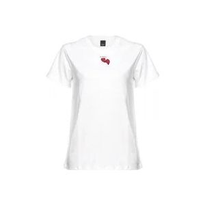 Pinko Geborduurd Hart Logo T-shirt , White , Dames , Maat: M