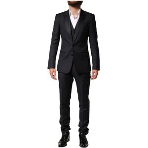Dolce & Gabbana, Heren, Pakken, Zwart, Maat: XS Wol,