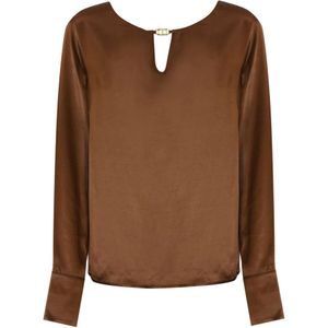 Twinset V-hals Lange Mouw Viscose Blouse , Brown , Dames , Maat: S