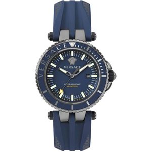 Versace Duiker Blauw Wijzerplaat Stalen Kast Horloge , Blue , Heren , Maat: ONE Size