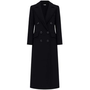 Twinset - Lange Zwarte Double-Breasted Jas - Dames - Wol