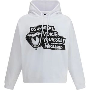 Dsquared2, Heren, Sweatshirts & Hoodies, Wit, Maat: L Katoen,