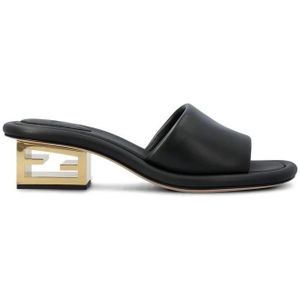 Fendi Zwarte Leren Muiltjes met FF Logo , Black , Dames , Maat: 35 EU