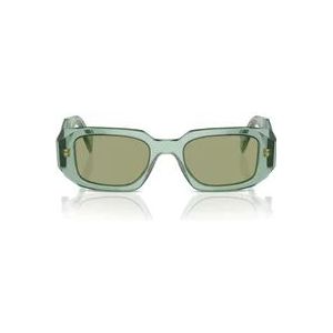 Prada Rechthoekige Zonnebril Groene Salie Transparant Frame , Green , unisex , Maat: 49 MM