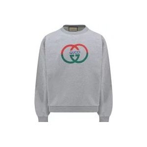 Gucci Logo Katoenen Sweatshirt , Gray , Heren , Maat: M
