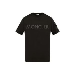 Moncler Zwart T-shirt met Logo Print , Black , Heren , Maat: M