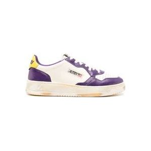 Autry Vintage Witte Sneakers Geel Paarse Rand , Purple , Heren , Maat: 45 EU