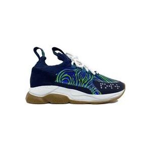 Versace Chain Reaction Sneakers Vrouwen Stof Suède , Blue , Dames , Maat: 39 EU