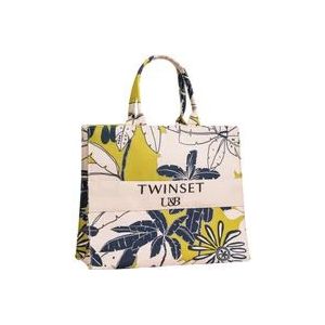 Twinset Exotische Gele Bloemen Canvas Shopper Tas , Multicolor , Dames , Maat: ONE Size