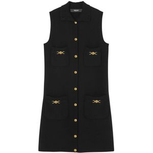 Versace - Mini Jurk - Zwart - Wolmix - Dames - Knoopsluiting met Juweelknopen