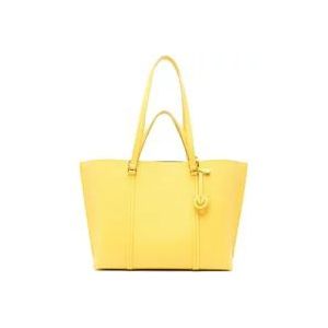 Pinko Gele Leren Trapezium Tas met Love Birds Bedel , Yellow , Dames , Maat: ONE Size