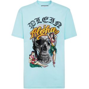 Philipp Plein, Heren, Tops, Blauw, Maat: XS Katoen,