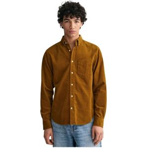 Gant, Heren, Overhemden, Bruin, Maat: M Velours,
