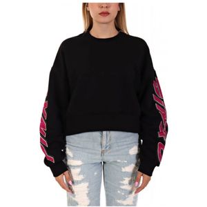Pinko, Dames, Sweatshirts & Hoodies, Zwart, Maat: L Katoen,