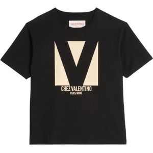 Valentino Garavani - T-shirt - Zwart - Korte Mouwen - Cropped Design