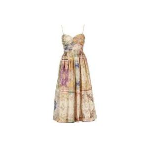 Zimmermann Bloemenprint zijden jurk met hartvormige halslijn , Multicolor , Dames , Maat: M