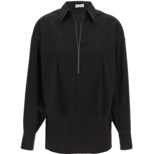 Brunello Cucinelli, Dames, Blouses & Shirts, Zwart, Maat: M Katoen,