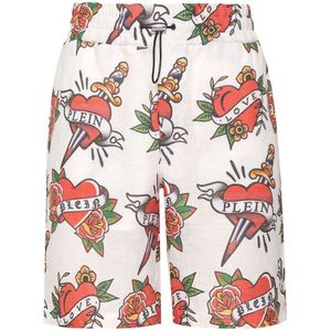 Philipp Plein - Love Tattoo-print - Linnen Bermuda Shorts - Veelkleurig