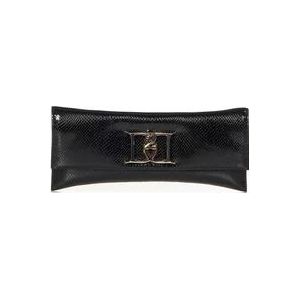 Dsquared2 Zwarte Slangeffect Leren Double D Clutch , Black , Dames , Maat: ONE Size