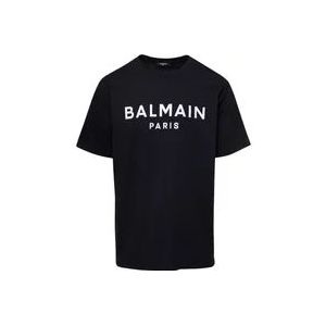 Balmain Zwart T-shirt met logo , Black , Heren , Maat: S