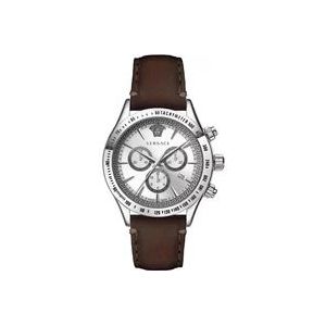 Versace Klassieke Chrono Bruin Lederen Zilver Stalen Horloge , Gray , Heren , Maat: ONE Size