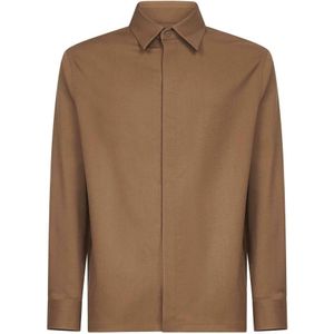 Fendi, Heren, Overhemden, Bruin, Maat: L Wol,