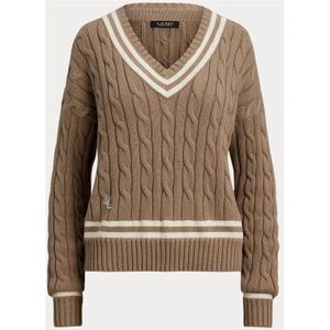 Lauren Ralph Lauren - Kabeltrui - Beige - Lange Mouwen - V-hals - Katoen