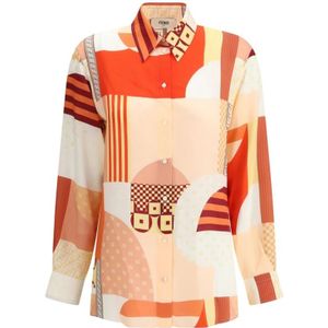 Fendi - Veelkleurig - Blouse - 100% Zijde - Met Kraag en Knoopsluiting