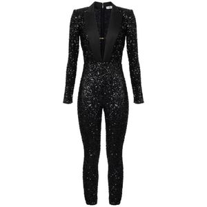 Elisabetta Franchi, Dames, Jumpsuits & Playsuits, Zwart, Maat: XS Satijn,