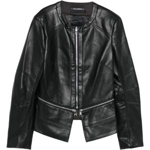 Karl Lagerfeld, Dames, Jassen, Zwart, Maat: M Leer,