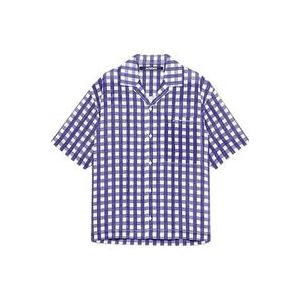 Jacquemus Blauw-wit geruite overhemd met voorzak , Blue , Heren , Maat: L