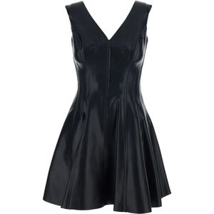 Norma Kamali, Dames, Jurken, Zwart, Maat: S Leer,