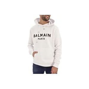 Balmain Logo-Print Hoodie - Stijlvol en Comfortabel , White , Heren , Maat: XS