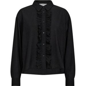 Co'Couture - Blouse met Ruches en Strepen - Zwart - Dames