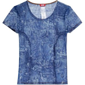 Diesel, Dames, Tops, Blauw, Maat: L Leer,