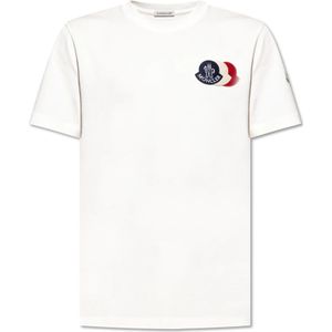 Moncler - T-shirt met Patches - Wit - Heren - Katoen