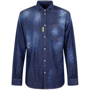 Dsquared2, Heren, Overhemden, Blauw, Maat: XL Katoen,