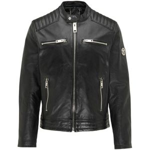 Carlo Colucci - Cofini - Leren Jack - Zwart - Heren met Rugprint