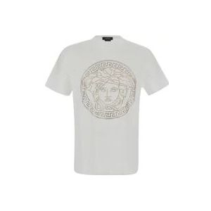 Versace Studded Medusa Logo T-shirt , White , Heren , Maat: S
