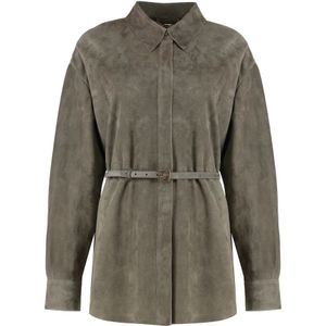 Fendi, Dames, Blouses & Shirts, Groen, Maat: S Suède,