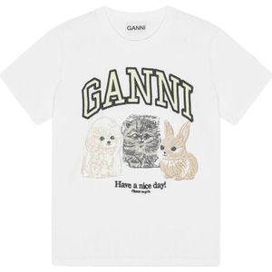 Ganni, Dames, Tops, Wit, Maat: M Katoen,