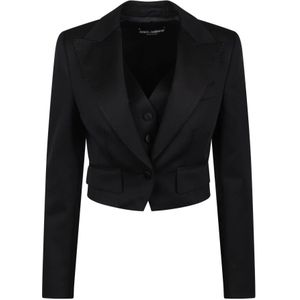 Dolce & Gabbana, Dames, Jassen, Zwart, Maat: S Gabardine,