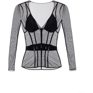Elisabetta Franchi, Dames, Blouses & Shirts, Zwart, Maat: XS Vinyl,