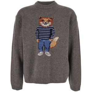 Maison Kitsuné, Heren, Truien, Grijs, Maat: M Wol,