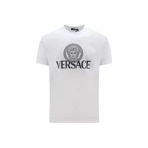 Versace Iconisch Print Jersey Katoenen T-Shirt , White , Heren , Maat: L